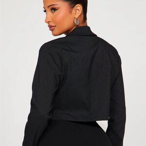 Pinstripe Cropped Blazer - Black (M)